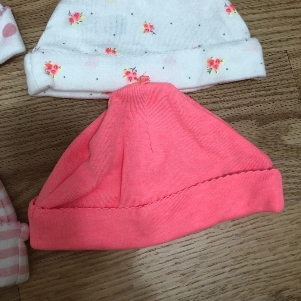 Carter’s & Gerber Baby Hat Bundle Neon Pink Striped Floral Baby Girl Cap